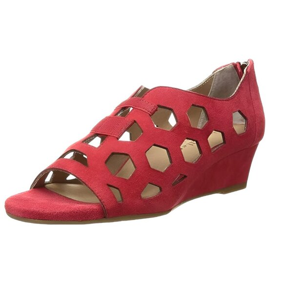 New Bettye Muller Caged Tomato Red Leather Open Toe Wedges Sandals Heels Pumps 7 - Picture 1 of 10